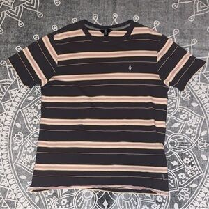 Volcom Black and Pink Striped Short Sleeve Tee